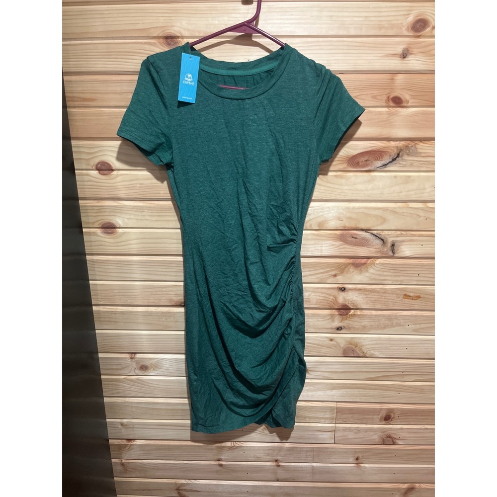 Cupshe Green Ruched Short Sleeve Mini Dress Heathered Tulip Hem XS CAA05A4A015RR